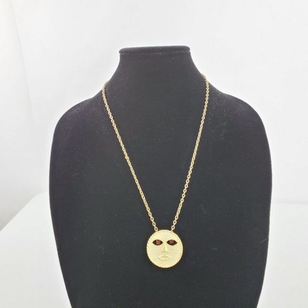 Face Necklace Rhinestone Dangle Beaded‎ Red Gold To